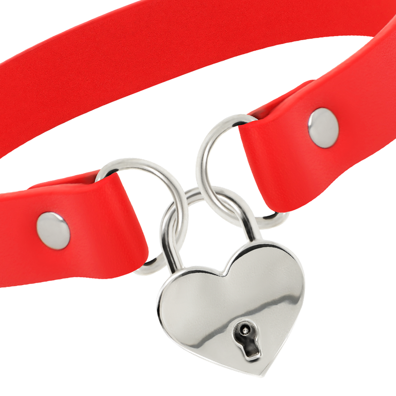 COQUETTE CHIC DESIRE - RED VEGAN LEATHER NECKLACE WITH HEART ACCESSORY AND KEY