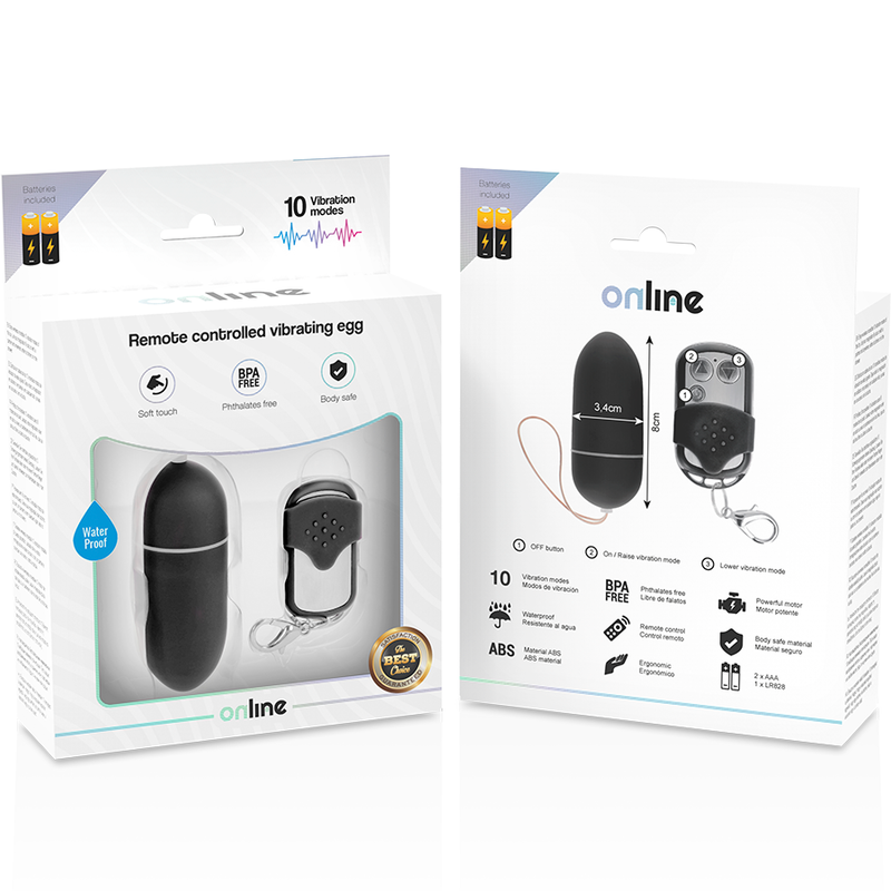 ONLINE - VIBRATING EGG WITH REMOTE CONTROL, BLACK, L