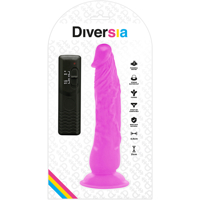 Purple flexible vibrating dildo 21 cm -o- 4.9 cm