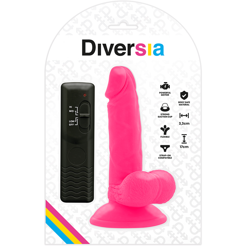 Pink flexible vibrating dildo 17 cm -o- 3.3 cm