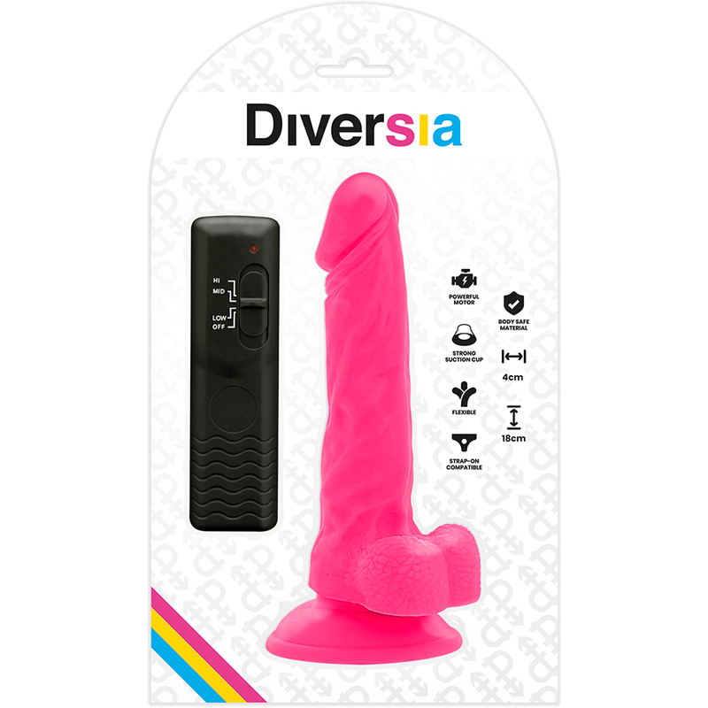 Pink flexible vibrating dildo 18 cm -o- 4 cm