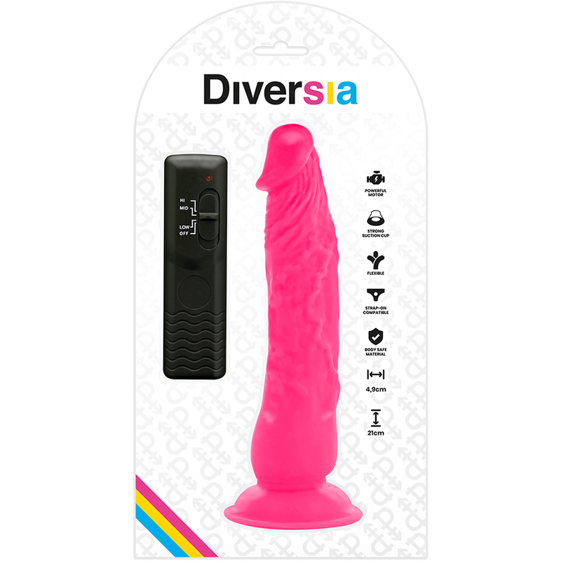 Pink flexible vibrating dildo 21 cm -o- 4.9 cm