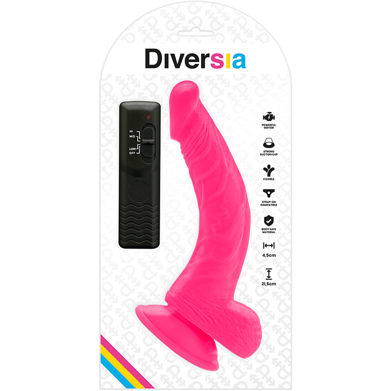 Pink flexible vibrating dildo 21.5 cm -o- 4.5 cm