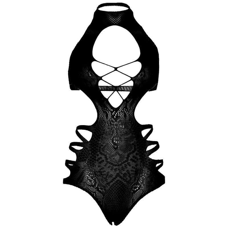 One-size-fits-all cutout strap bodysuit - black