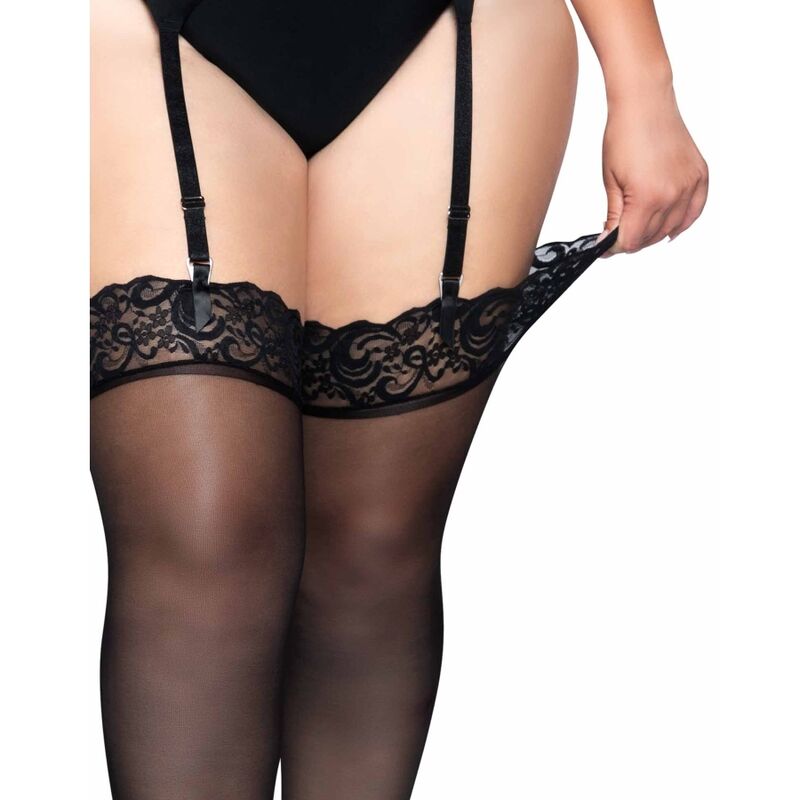 Outlet - black nylon stockings with lace top plus