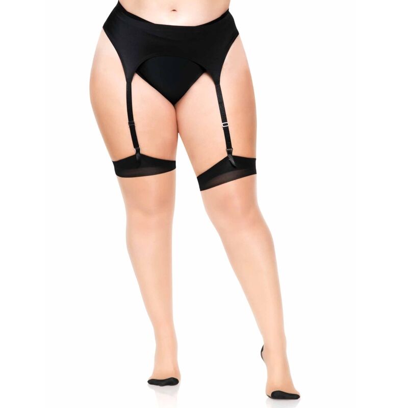 LEG AVENUE - PLUS LYCRA SHEER 2-TONE HIGH THIGHS WITH BACK SEAM AND CUBAN HEEL