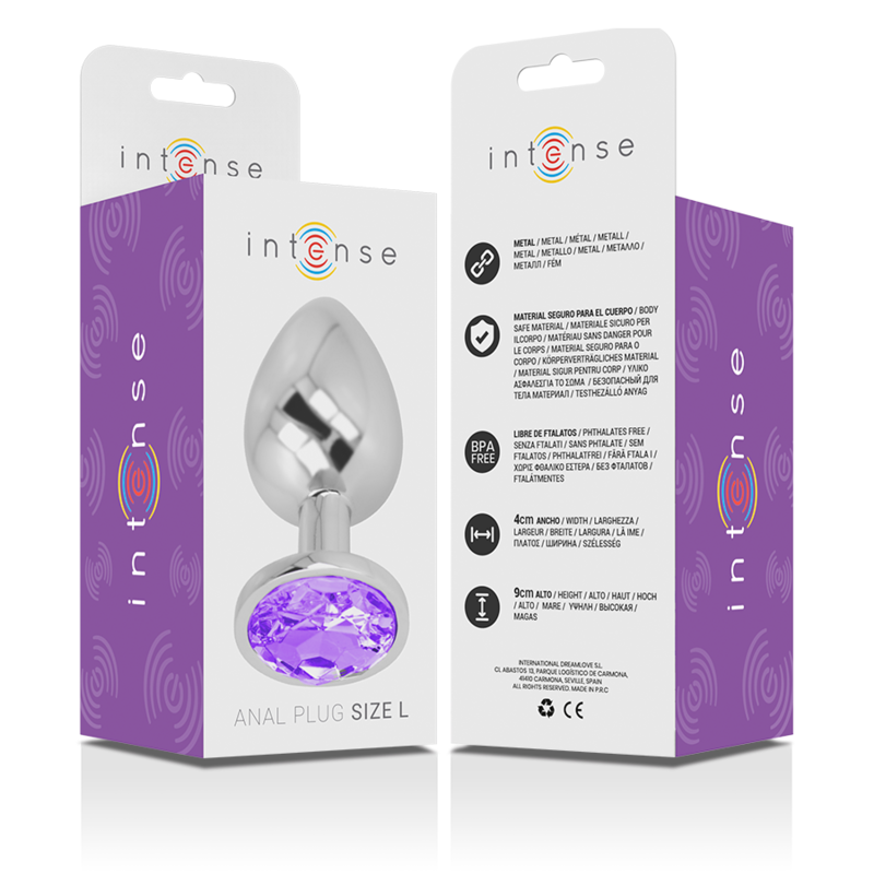 INTENSE - ALUMINUM METAL ANAL PLUG WITH PURPLE CRYSTAL SIZE L