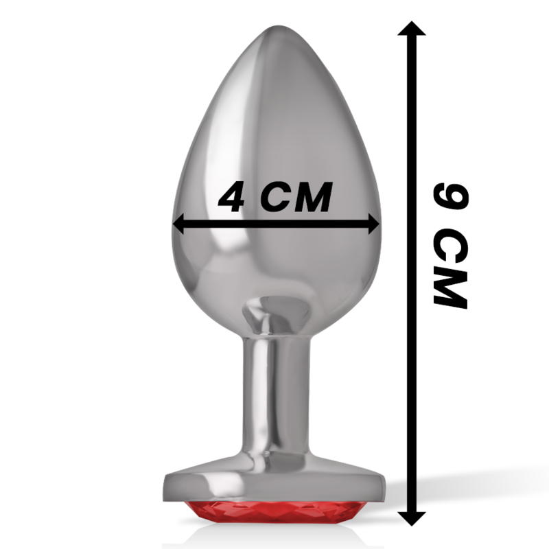 Aluminum metal anal plug with red crystal size L