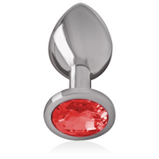 Aluminum metal anal plug with red crystal size L
