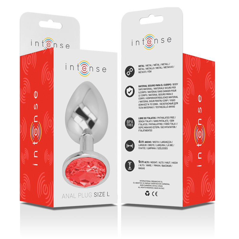 Aluminum metal anal plug with red crystal size L