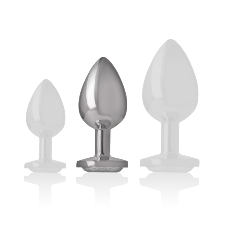 Aluminum metal anal plug with silver crystal size M