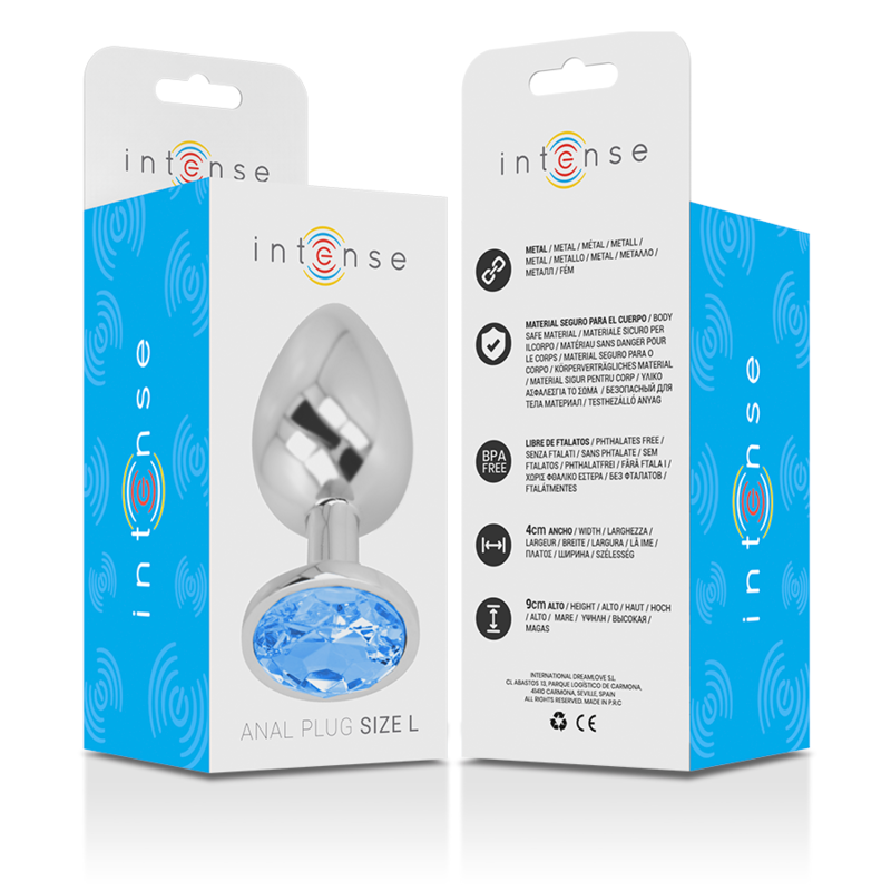 Aluminum metal anal plug with blue crystal size L