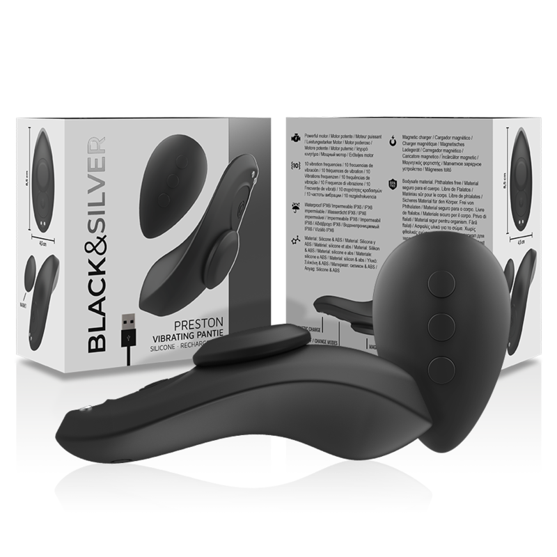 BLACK&amp;SILVER - PRESTON BLACK RECHARGEABLE SILICONE VIBRATING PANTIES