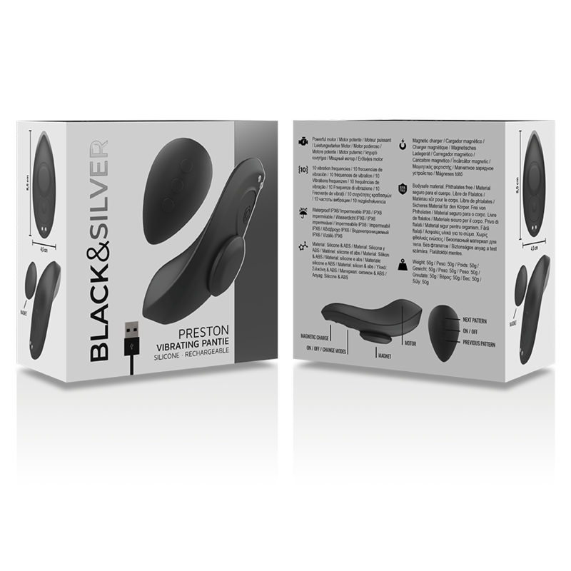 BLACK&amp;SILVER - PRESTON BLACK RECHARGEABLE SILICONE VIBRATING PANTIES