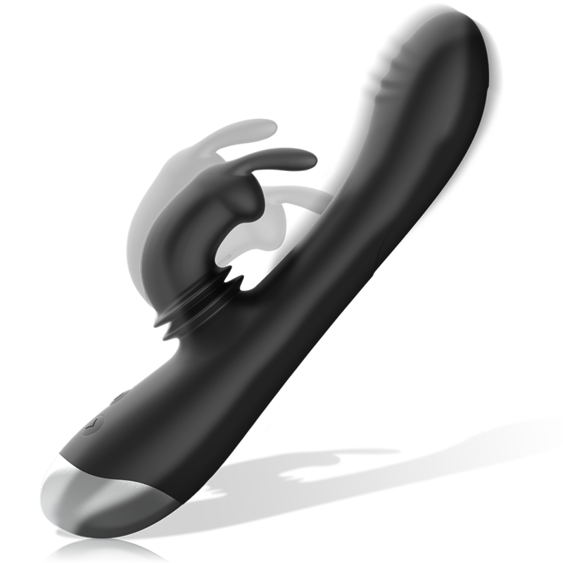 BLACK&amp;SILVER - DJ. ADAM BLACK RECHARGEABLE SILICONE RABBIT STIMULATOR