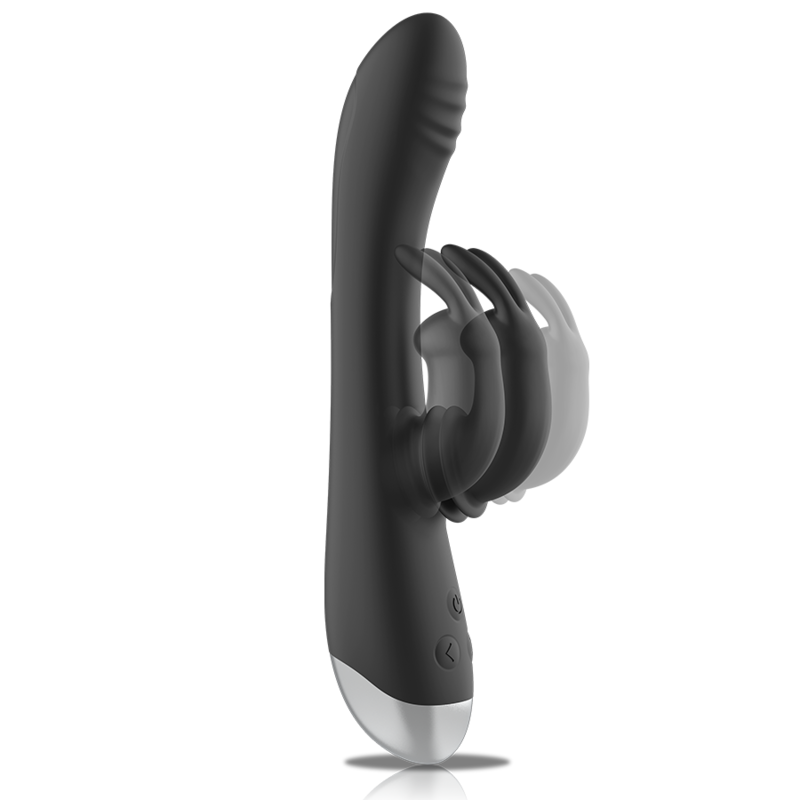 BLACK&amp;SILVER - DJ. ADAM BLACK RECHARGEABLE SILICONE RABBIT STIMULATOR