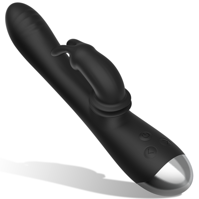 BLACK&amp;SILVER - DJ. ADAM BLACK RECHARGEABLE SILICONE RABBIT STIMULATOR