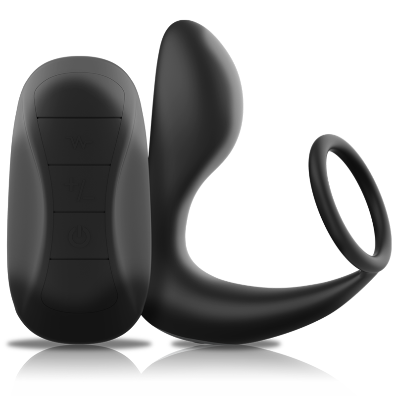 BLACK&amp;SILVER - ANAL MASSAGER WITH REMOTE CONTROL, RECHARGEABLE, BLACK SILICONE