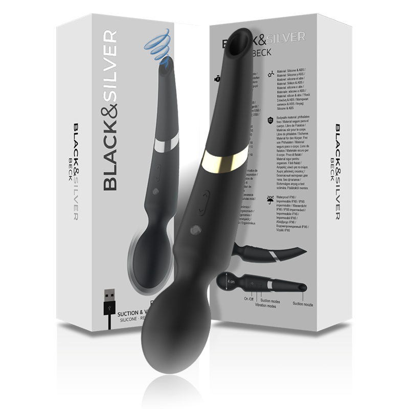 BLACK&amp;SILVER - BECK 2 IN 1 SILICONE WAND AND SUCTION CUP