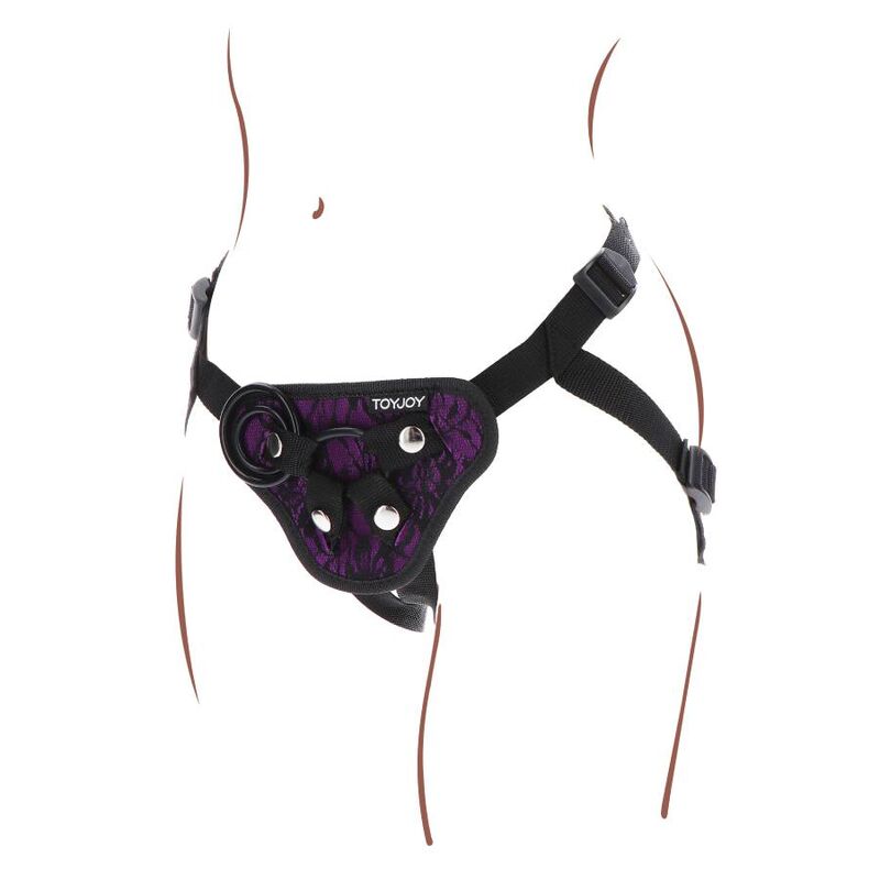 Purple strap-on lace harness