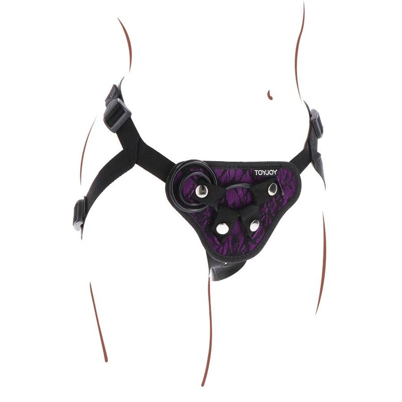 Purple strap-on lace harness