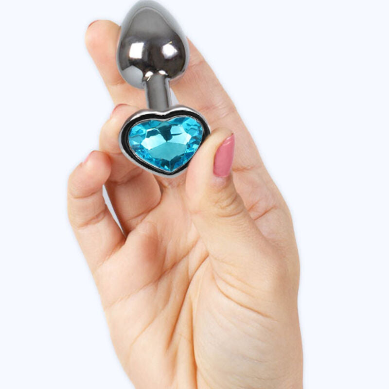 Small blue heart metal anal plug 7 cm