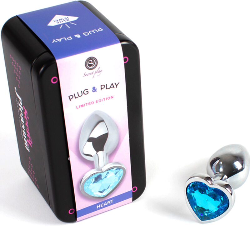 Small blue heart metal anal plug 7 cm