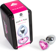 Fuchsia heart metal anal plug small size 7 cm
