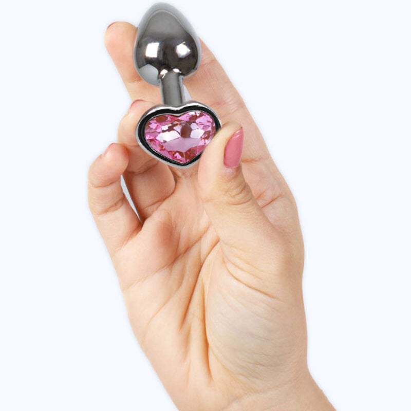 Fuchsia heart metal anal plug small size 7 cm