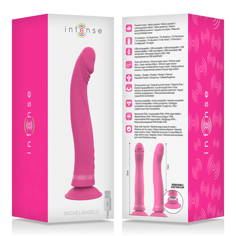 INTENSE - PINK SILICONE VIBRATOR DILDO MICHELANGELO
