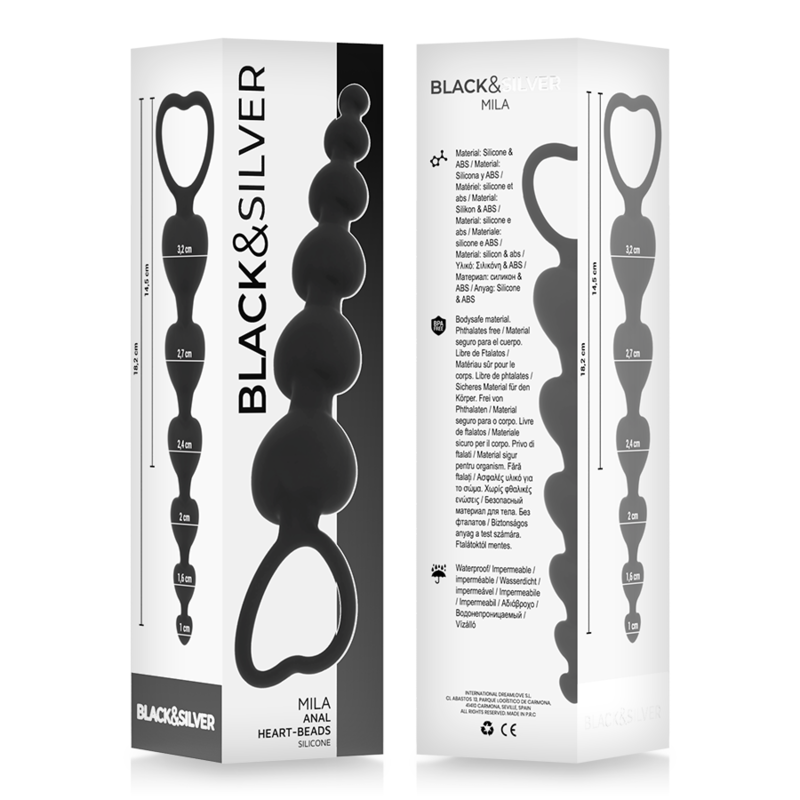 BLACK&amp;SILVER - MILA ANAL HEART CHAIN ​​18 CM