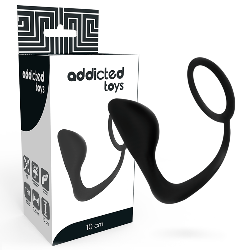 Plug Anal avec Cockring Intégré TPR Soft Touch Noir - Addicted Toys