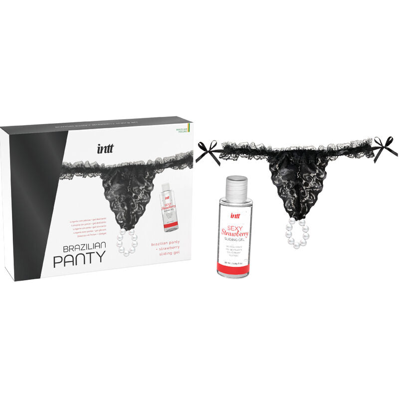 Black Brazilian panties with pearls and 50 ml lubricating gel