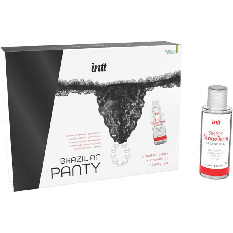 Culotte Brésilienne à Perles avec Gel Lubrifiant Fraise - Intt