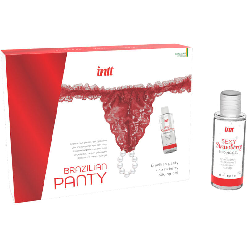 Red Brazilian panties with pearls and 50 ml lubricating gel