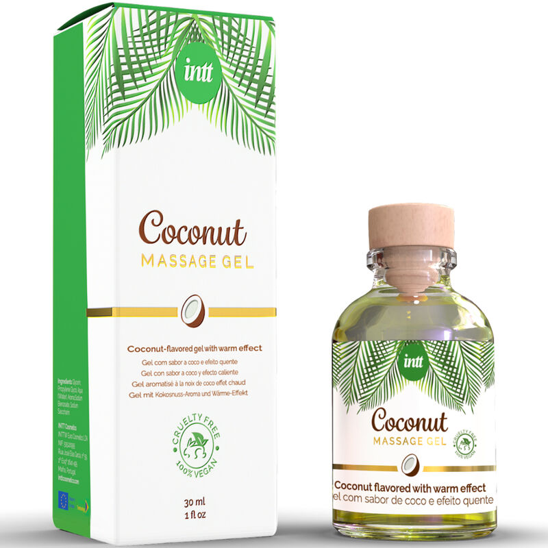 Vegan massage gel with coconut flavor and warming effect