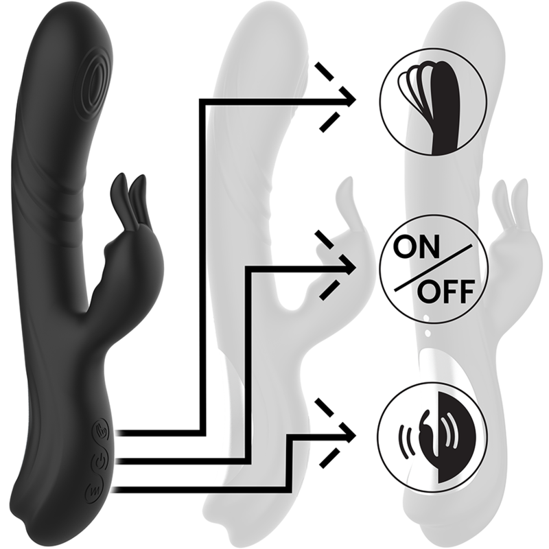 BLACK&amp;SILVER - RECHARGEABLE SILICONE RABBIT STIMULATOR JAMIE BLACK