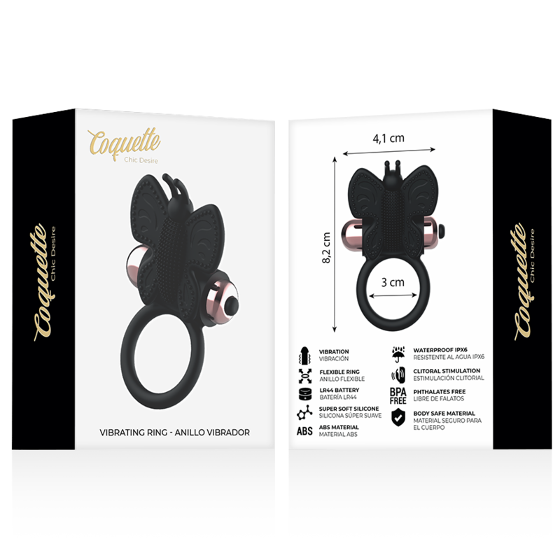 COQUETTE CHIC DESIRE - BUTTERFLY COCKRING WITH VIBRATOR BLACK/GOLD