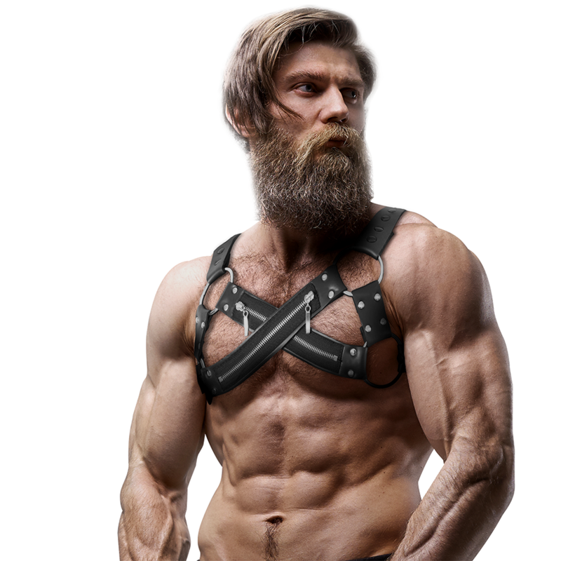 Men's Adjustable Neoprene Cross Chest Harness with Zippers