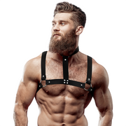 Adjustable eco-leather chest harness with collar for men