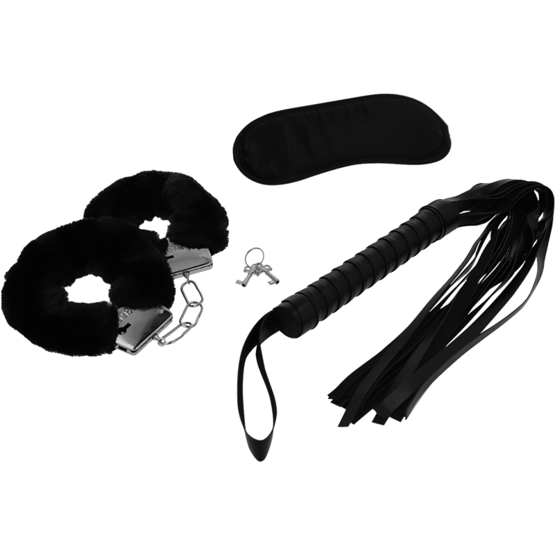 Fetish erotic playset 1 with handcuffs, blindfold and flogger