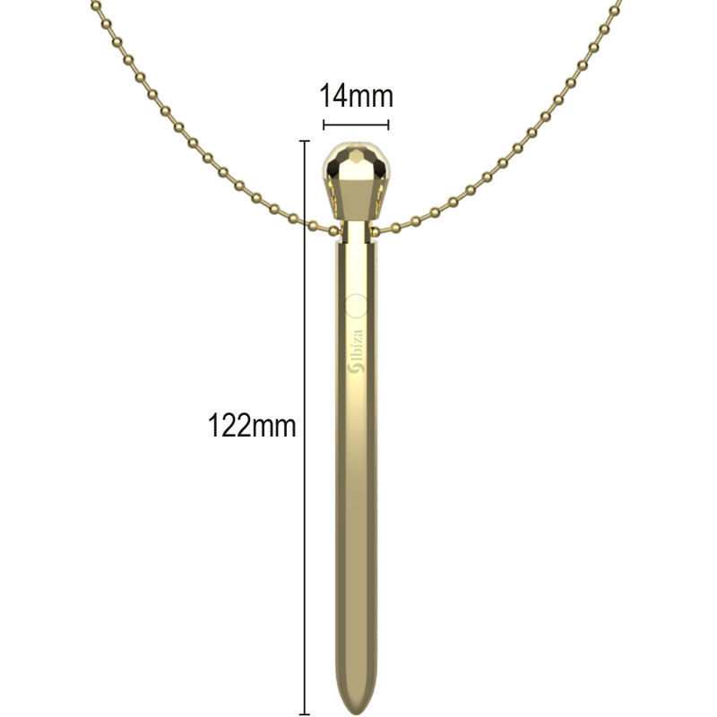 IBIZA - Clitoral Stimulator Pocket Necklace with USB Charger, 12 Vibration Modes, Gold, 12.2 x 1.5