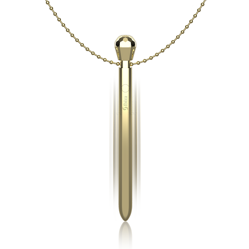 IBIZA - Clitoral Stimulator Pocket Necklace with USB Charger, 12 Vibration Modes, Gold, 12.2 x 1.5