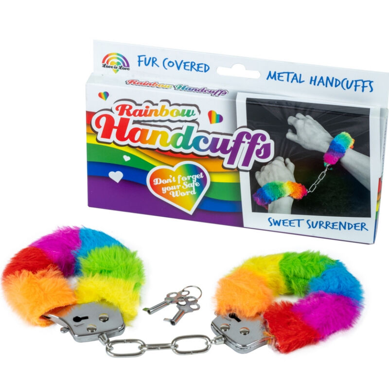 Rainbow lined metal handcuffs