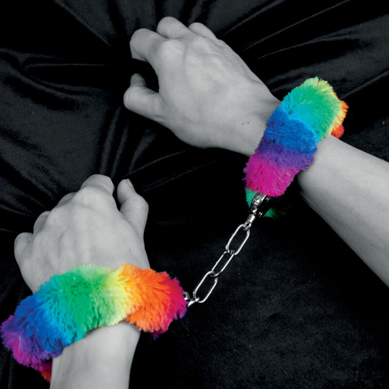 Rainbow lined metal handcuffs