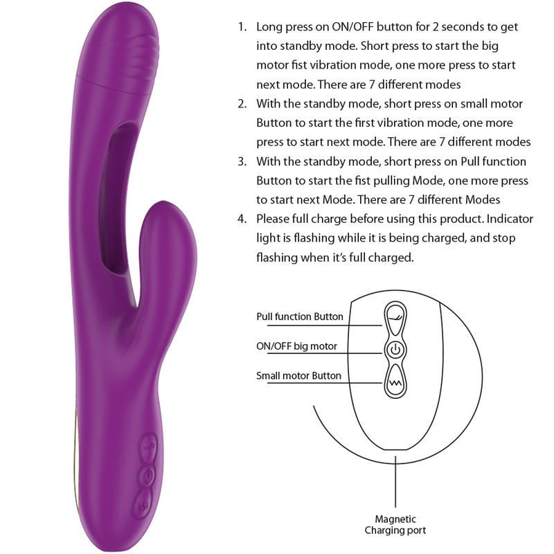 Apolo Rechargeable Multi-Function Vibrator 7 Vibrations with Oscillating Tongue Purple