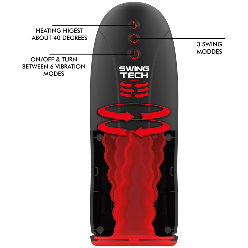 Masturbator with swing-r heating effect, swing tech and vibration