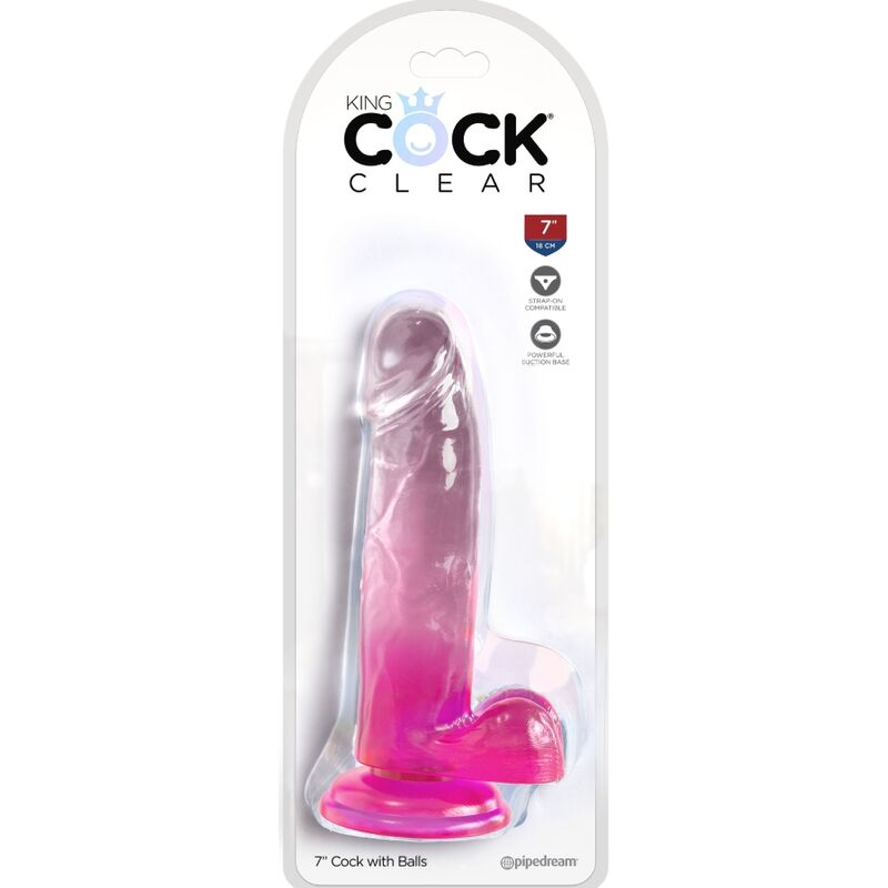 Clear Realistic Penis with Balls 6" Pink