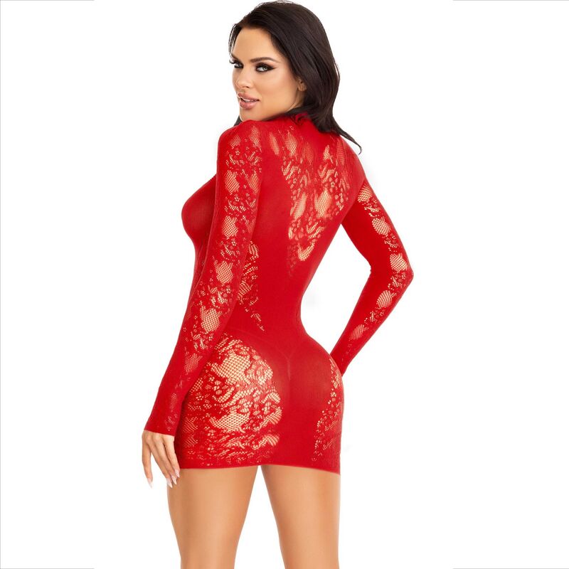 Mini dress with lace and long red sleeves