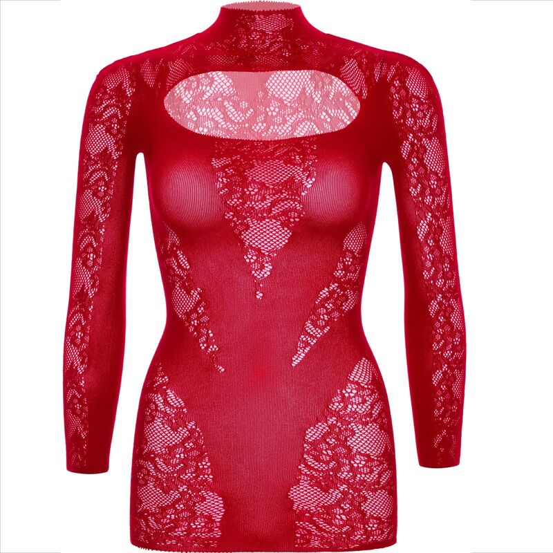 Mini dress with lace and long red sleeves